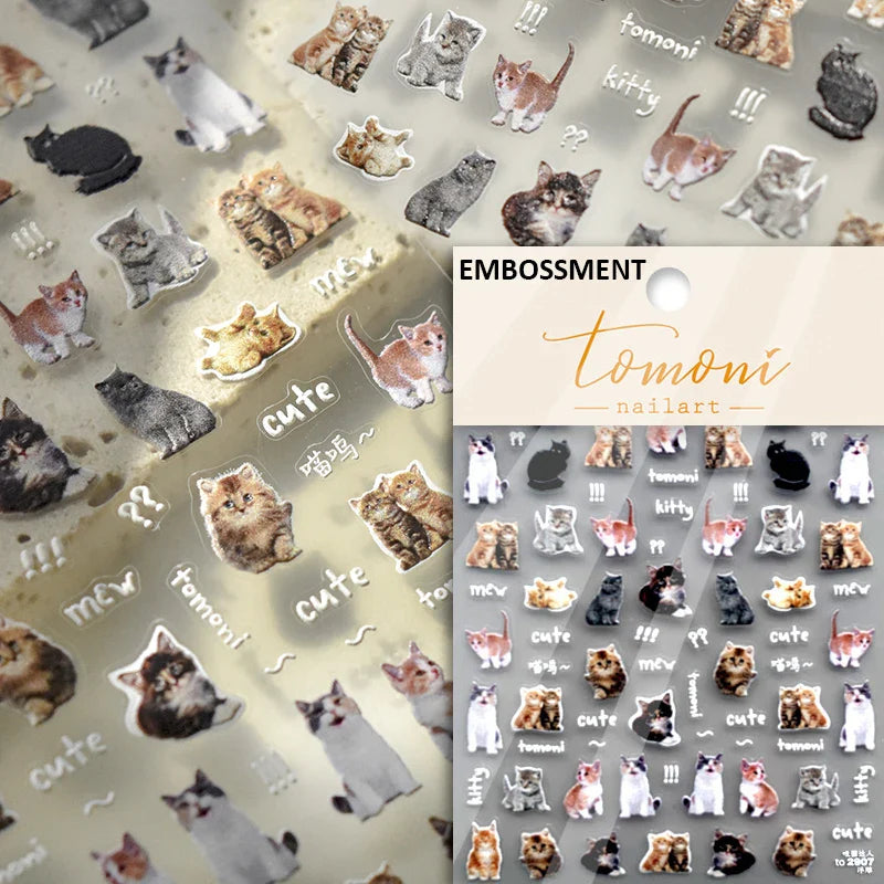 Lovely Dog Cat Animal Bunny 3D Soft Embossed Relief Self Adhesive Nail Art Stickers Cute Pretty Puppy Kitty Star Manicure Decals (ONLINE ORDER ONLY)