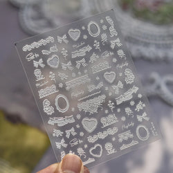 Gird Lace Bowknot Love Heart Flower Fabric Printing Frame Bow Tie Rococo Pattern Daisy Tender Nail Art Stickers Manicure Decals (ONLINE ORDER ONLY)