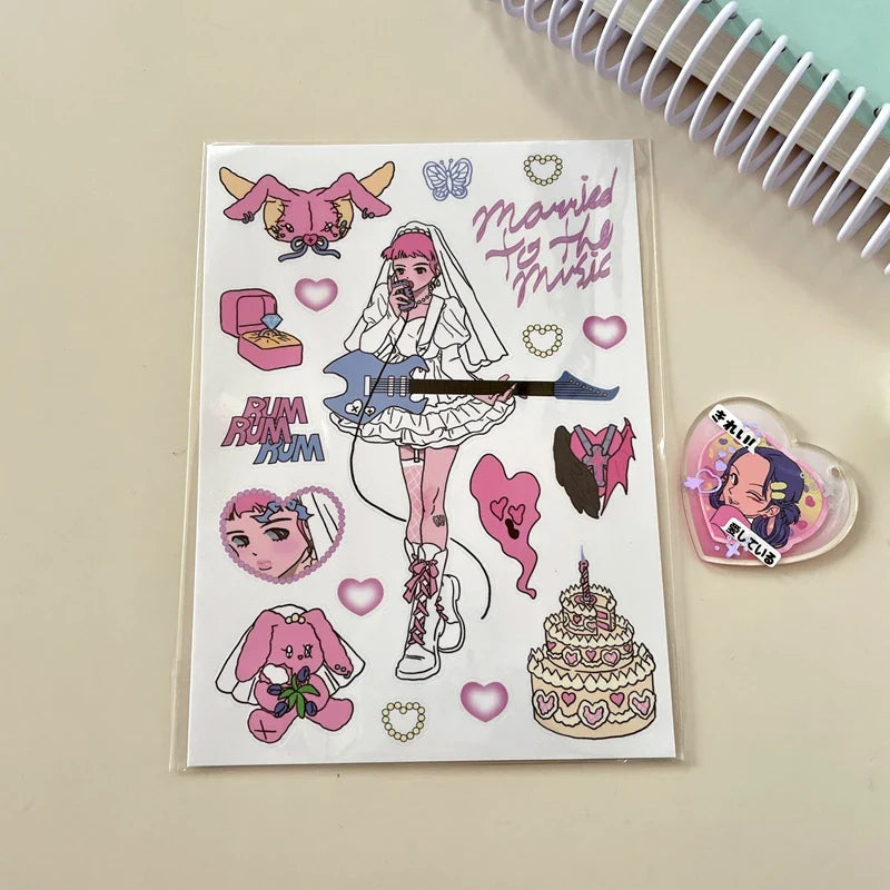 Korean Ins Cute Retro Girl Sticker Planner Scrapbooking DIY Album Decoration Sticker Aesthetic Personalized Kawaii Stationery (ONLINE ORDER ONLY)