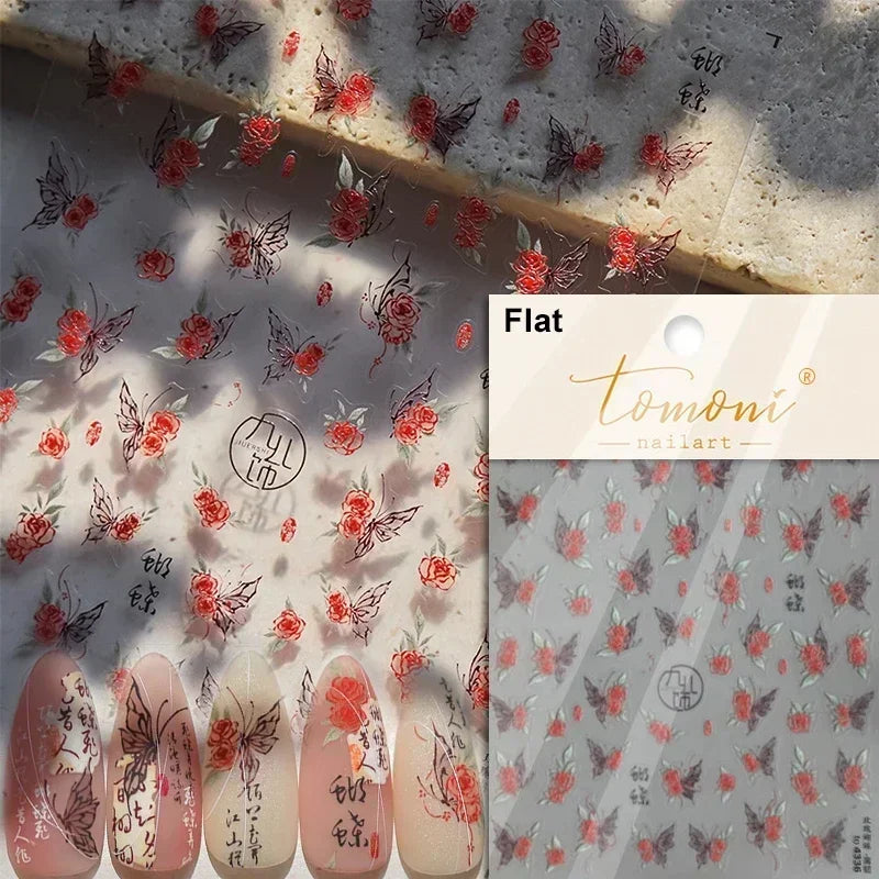 Pale Flower Bouquet Label Bowknot Stationery Sunflower Daisy Leaf 3D Self Adhesive Nail Art Stickers Rhinestone Manicure Decals (Online Order Only)