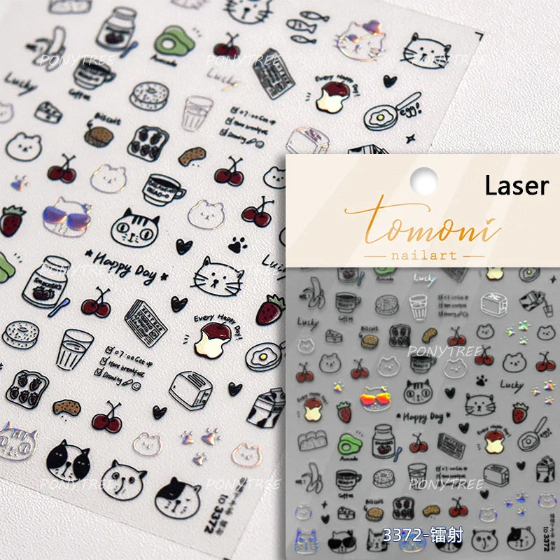 Line Cat Dog Bear Rabbit Chicken Animals Apple Cherry Cake Bowknot Butterfly Balloon Rainbow Nail Art Stickers Manicure Decals (ONLINE ORDER ONLY)