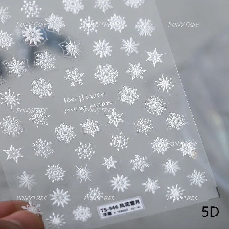Shiny Snow Delicate Gold Pink Silver White Romantic Winter Self Adhesive Nail Art Stickers Snowflake Rhinestone Manicure Decals (ONLINE ORDER ONLY)