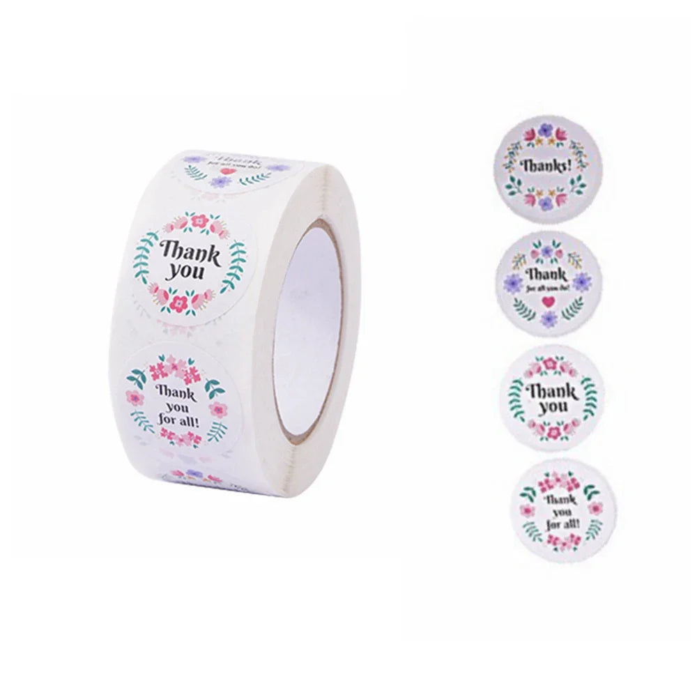 500pcs/roll Thank You Stickers Flower Pattern Party Wedding Decoration Gift Envelope Seal Labels Scrapbooking Stickers (ONLINE ORDER ONLY)