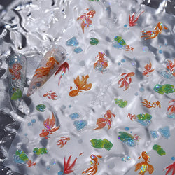 Lotus Leaf Brocaded Carp Koi Playing Goldfish Cavort Ripple Droplet Water Bubbles Self Adhesive Nail Art Stickers Manicure Decal (Online Order Only)