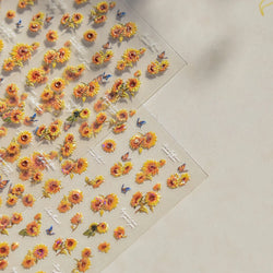 Embossed Shiny Vigor Sunflower Turnsole Vitality Butterfly Daisy Oil Painting Plant 5D Adhesive Nail Art Sticker Manicure Decals (ONLINE ORDER ONLY)