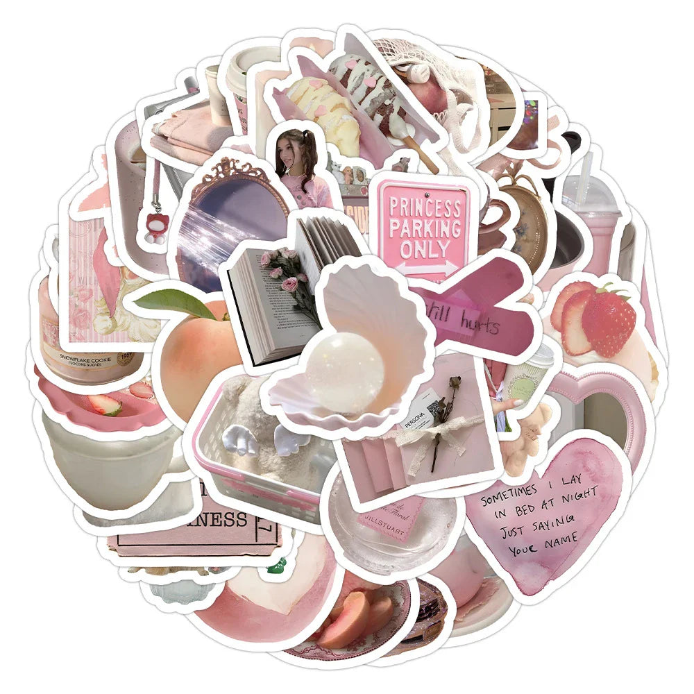 10/30/60PCS Cute Pink Sticker Aesthetic Kids Toys Ins Style Cartoon Decals For Girls DIY Fridge Stationery Phone Laptop Luggage (Online Order Only)
