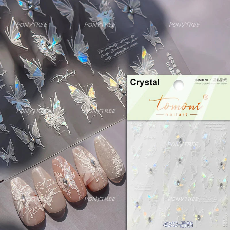 Gradual Asymmetric Butterfly Rose Flower Moon Ancient Poem 5D Reliefs Self Adhesive Nail Stickers JellyManicure Decals Wholesale (Online Order Only)