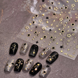 Hollow Out Black Gold Star Starburst Round Dot Night-time Tiny Spot Self Adhesive Nail Art Stickers Manicure Decals Wholesale (ONLINE ORDER ONLY)