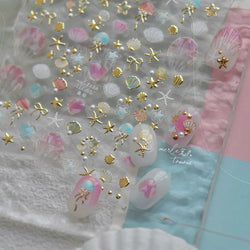 Halo Dyeing Ocean Shell Conch Starfish Pearl Love Heart Bowknot Jellyfish Adhesive Nail Art Stickers Manicure Decals Wholesale (ONLINE ORDER ONLY)