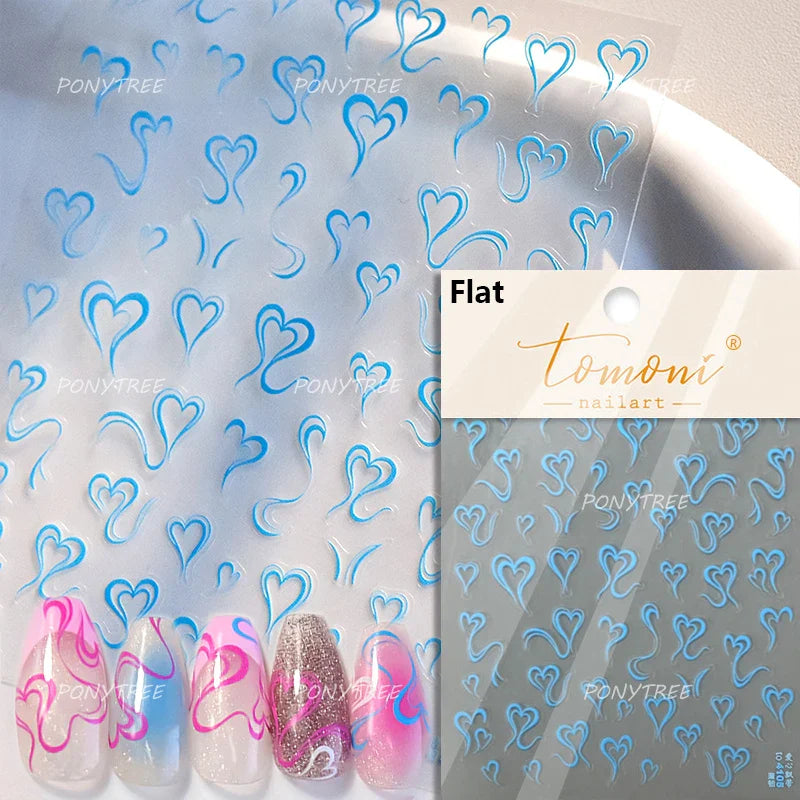 Line Love Heart Arc French Romantic Curve Punk Attitudinal Hollow Geometric Figure Adhesive Nail Art Stickers Manicure Decals (Online Order Only)