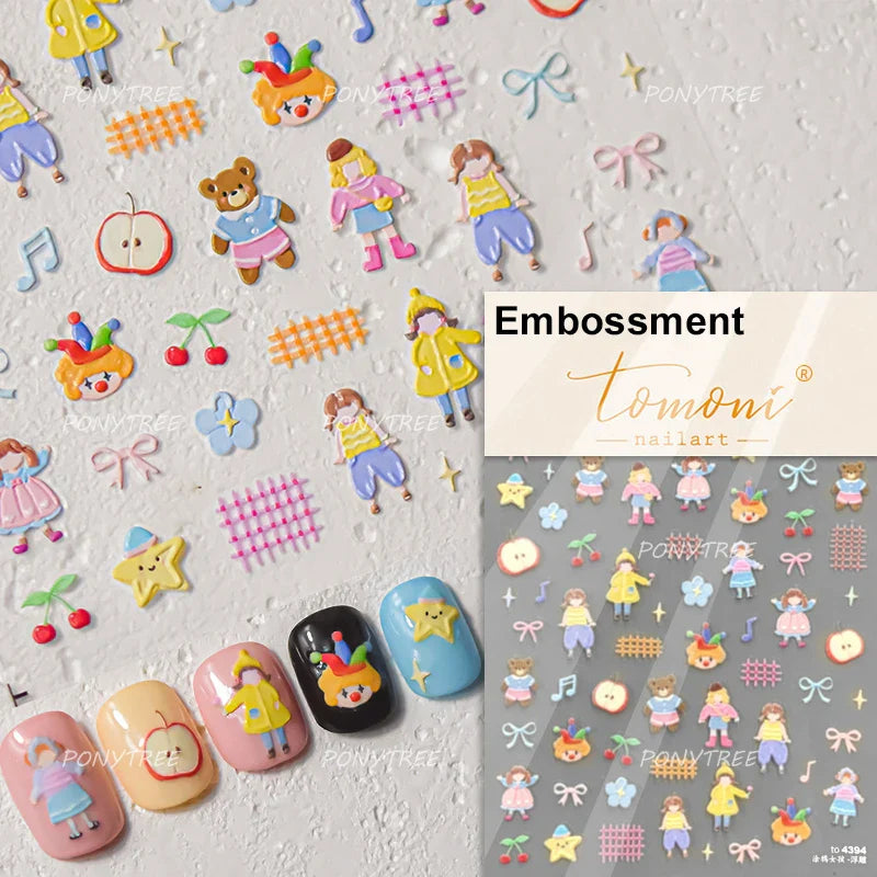 Cute Bear Star Dog Bowknot Love Heart Good Night Bone Bread Flower Self Adhesive Nail Art Decorations Stickers Manicure Decals (Online Order Only)