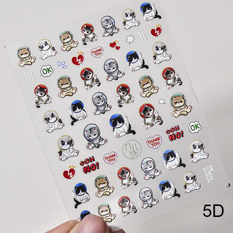 Lovely Dog Cat Animal Bunny 3D Soft Embossed Relief Self Adhesive Nail Art Stickers Cute Pretty Puppy Kitty Star Manicure Decals (ONLINE ORDER ONLY)