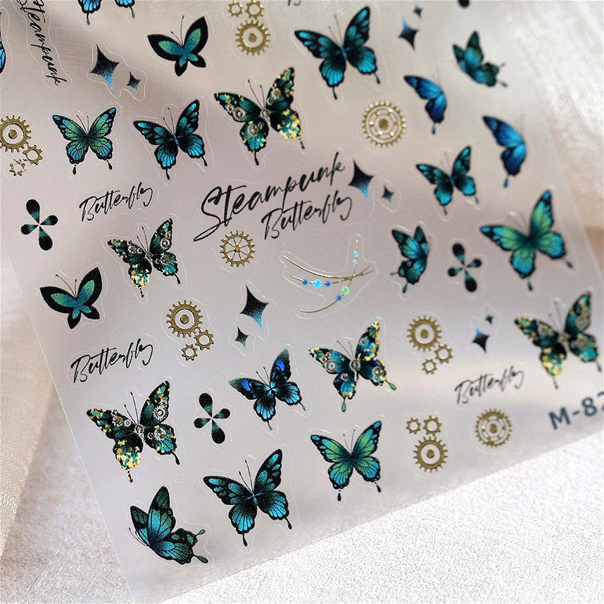 Steam Punk Butterfly Gear Green Star Gold Stamping Self Adhesive Nail Art Decoration Stickers Illusion Polarized Manicure Decals (ONLINE ORDER ONLY)