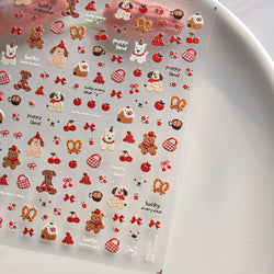 Cute Bowknot Dog Puppy Bear Strawberry Cake Fruit Juice Coffee Desserts Corgi Cherry Adhesive Nail Art Stickers Manicure Decals (ONLINE ORDER ONLY)