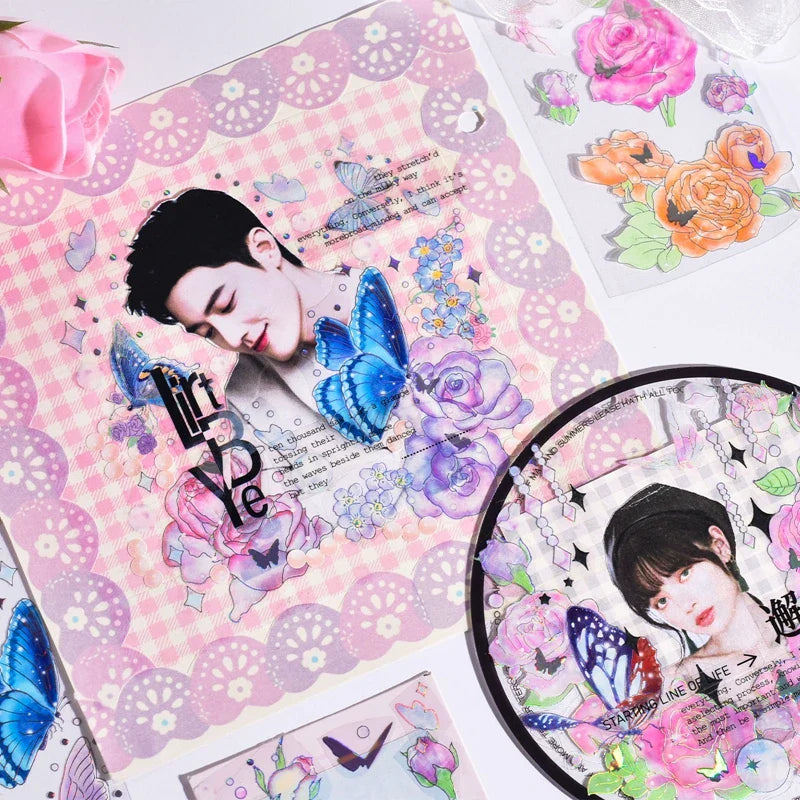 3Pcs Jellyfish Rose Butterfly Laser Sticker DIY Scrapbooking Happy Planning Photo Album Deco Stickers Art Kawaii Stationery (ONLINE ORDER ONLY)