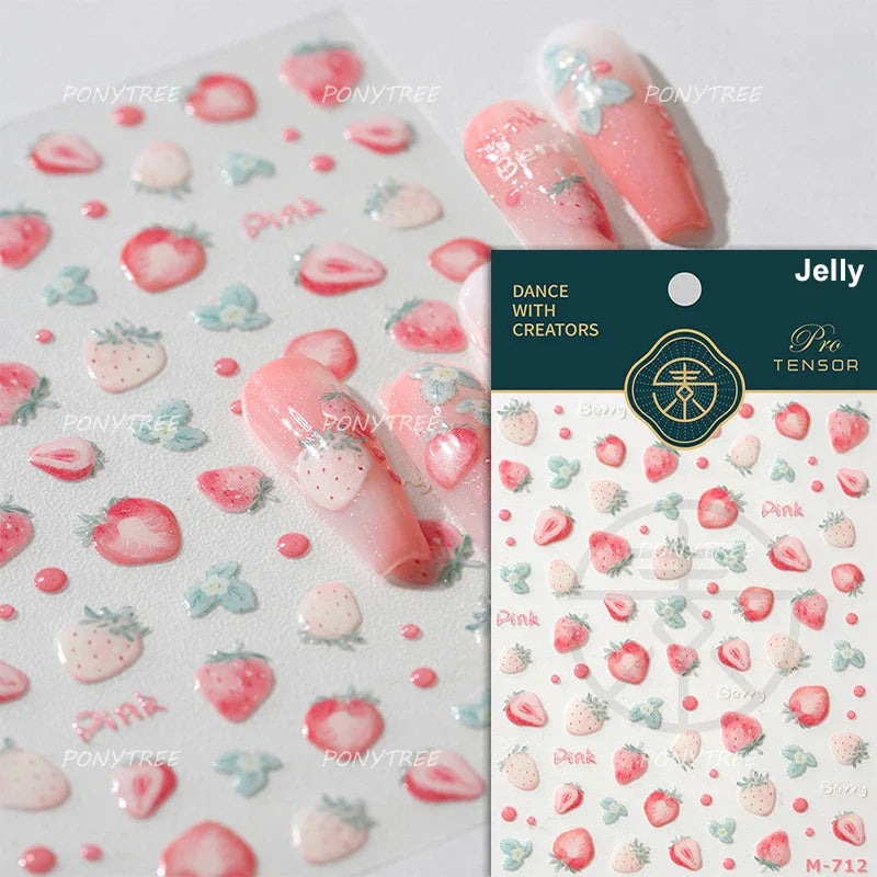 Lovely Red Fruit Strawberry Cherry Bowknot Love Heart Star Silk Ribbon Chic Rhinestone Adhesive Nail Art Stickers Manicure Decal (ONLINE ORDER ONLY)