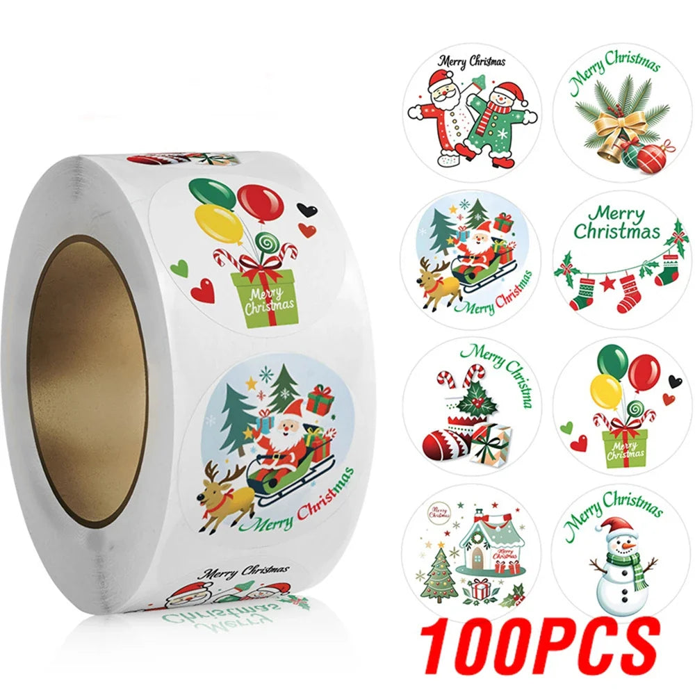 100-500pcs Merry Christmas Stickers Christmas Theme Seal Labels Stickers For DIY Gift Baking Package Envelope Stationery Decor (ONLINE ORDER ONLY)