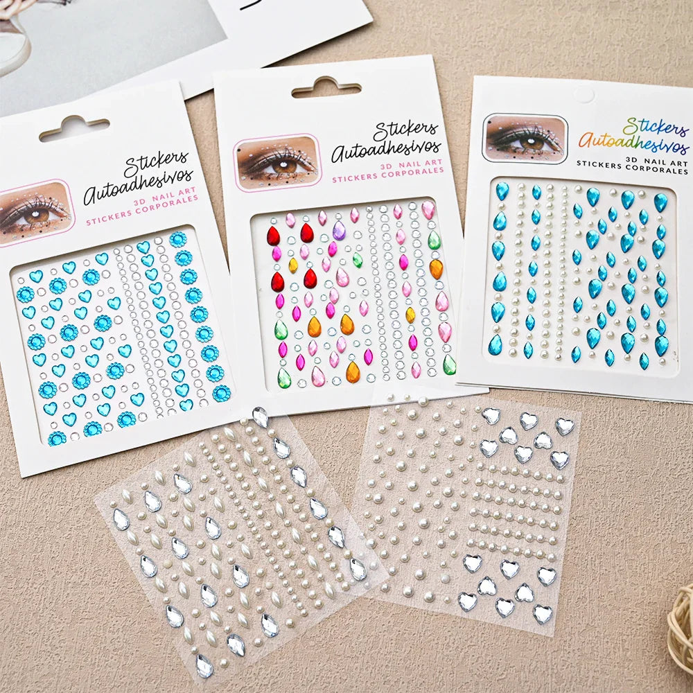5Pcs Coloful Glitter Face Jewelry Sticker Crystal Eye Body Face Jewels Bady Makeup Tools Temporary Self-Adhesive Nail Rhinestone (ONLINE ORDER ONLY)