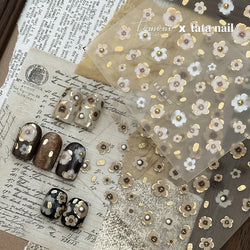 Retro Flowers Petal Pearl Rhinestones Halo Dyeing Chic Daisy Vintage Gold Foil  Floral Designs Nail Art Stickers Manicure Decals (ONLINE ORDER ONLY)