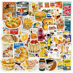 50pcs Retro Food Graffiti Stickers for Helmet, Wall, DIY Decoration with Storage Box (Online Order Only)