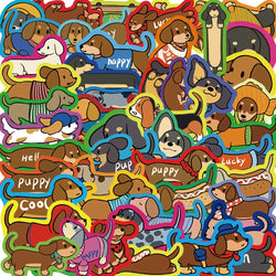 50Pcs Cartoon Dachshund Graffiti Stickers for DIY Desk Guitar Computer Refrigerator Creative Sausage Dog Waterproof Sticker﻿ (ONLINE ORDER ONLY)