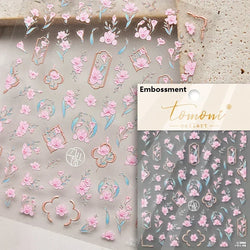Gradient Coloredful Flower Petal Green Leaf Dreamy Shiny Chinese Rose Fantasy Relief Adhesive Nail Art Stickers Manicure Decals (Online Order Only)