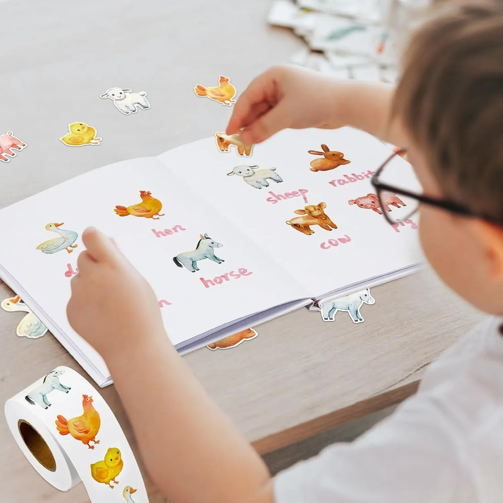 100-500pcs Cartoon Farm Zoo Animals Stickers Decoration Reward DIY Stickers Scrapbook Skateboard Round Sealing Label Stationery (ONLINE ORDER ONLY)