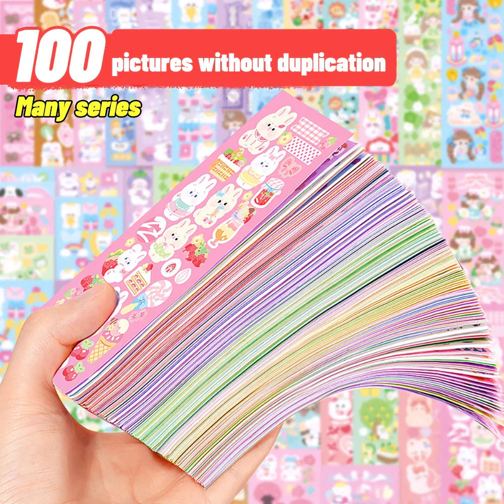100/200 PCS Cute Stickers Kawaii Cartoon Laser Sticker for Kid Sticker Plate DIY Popular Campus Students Decoration Stationery (Online Order Only)