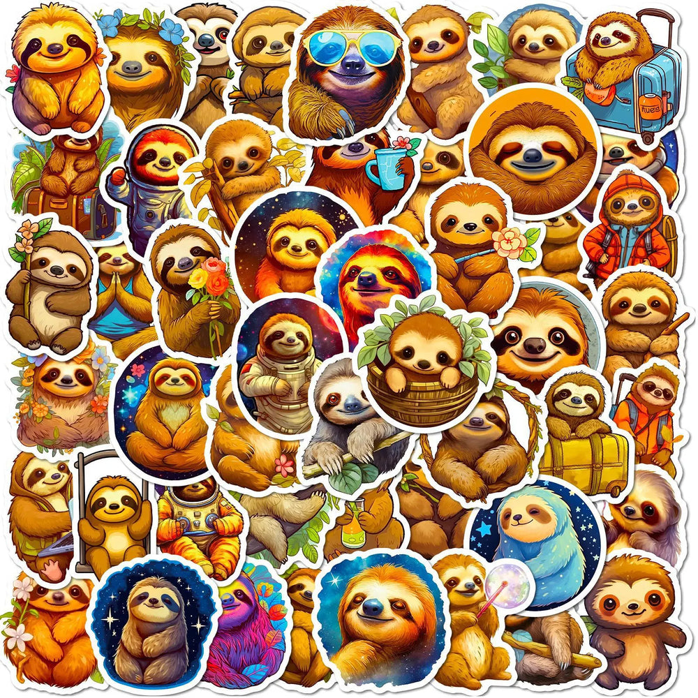 50Pcs Cute Sloth Cartoon Stickers for Helmet, Wall, DIY Decor (Online Order Only)
