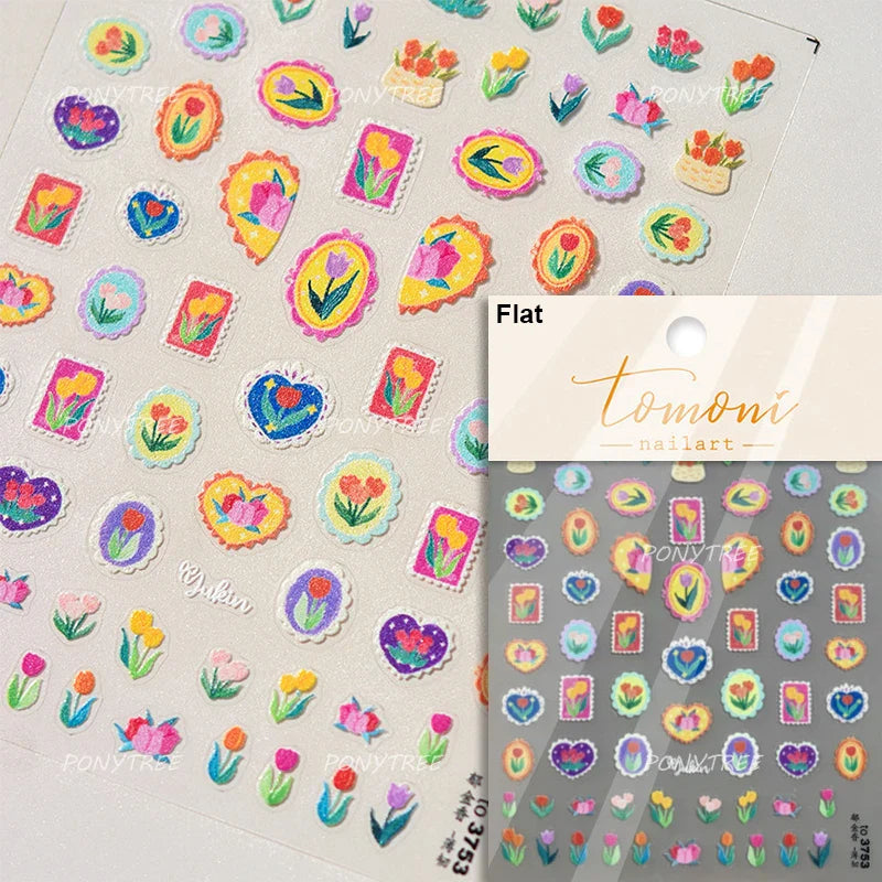 Golden Border Tulip Bloom Flower Bowknot Geometric Frame Metal Workmanship Charming Adhesive Nail Art Sticker Manicure Decals (ONLINE ORDER ONLY)