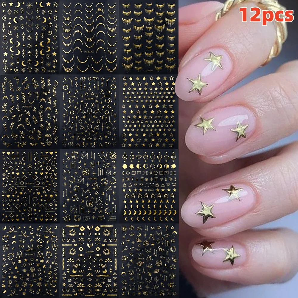 12PCS French Tassel Crescent Moon Arc Self Adhesive Nail Art Sticker 3D French Kiss Crescent Nail Stickers Lines Manicure Decals (ONLINE ORDER ONLY)