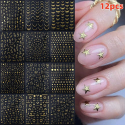 12PCS French Tassel Crescent Moon Arc Self Adhesive Nail Art Sticker 3D French Kiss Crescent Nail Stickers Lines Manicure Decals (ONLINE ORDER ONLY)
