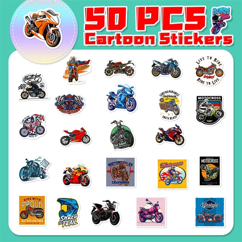 10/30/50PCS Fast Motorcycle PVC Sticky Sticker Aesthetic Chidlren's Stationery Decoration Scrapbooking Hand Accounting Supplies (ONLINE ORDER ONLY)