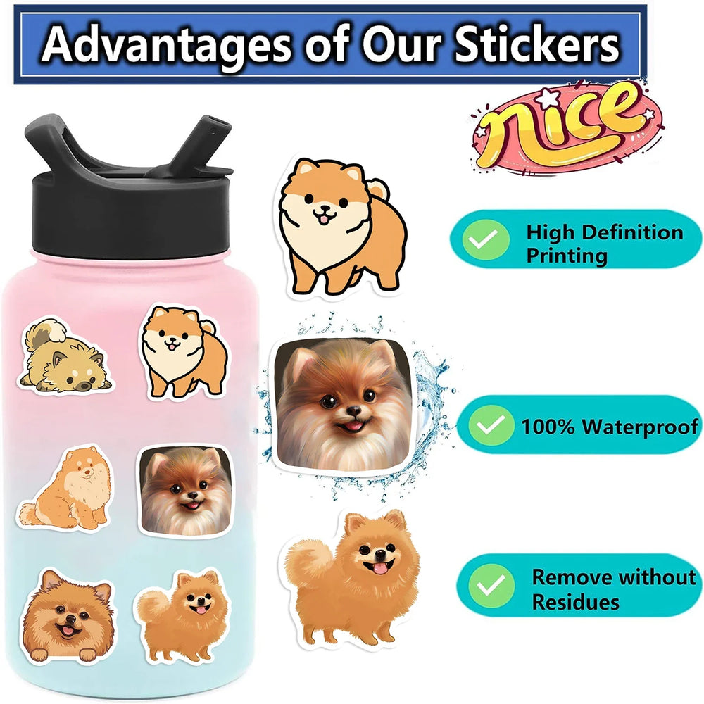 50PCS Cartoon Cute Pomeranian Stickers Dog Creative Personality Graffiti Waterproof Sticker For Suitcase Refrigerator Skateboard (ONLINE ORDER ONLY)