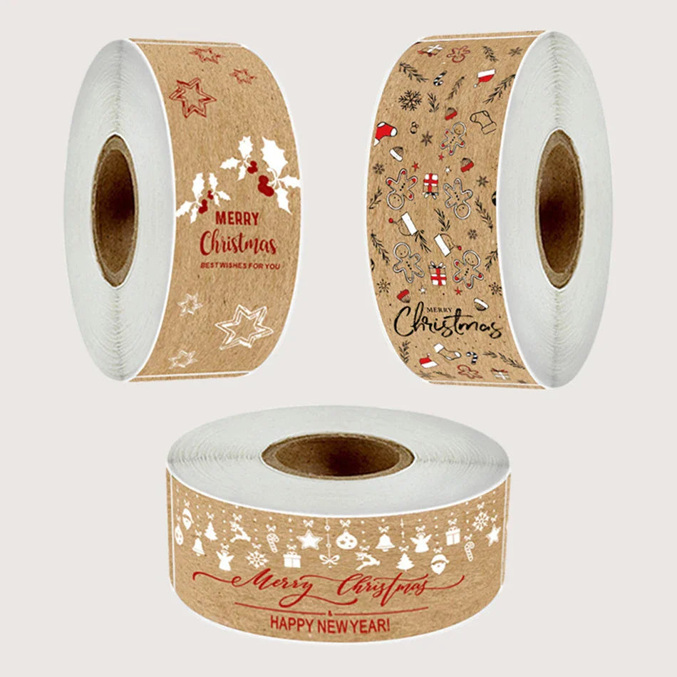 150pcs/roll Merry Christmas Stickers Kraft paper Christmas Gift Packaging Labels for Envelopes Cards Wrapping baking Decoration (ONLINE ORDER ONLY)