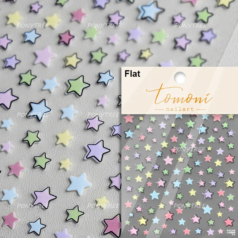 Irregular Stars Red Silver Five-pointed Star Meteor Shiny 5D Self Adhesive Nail Art Stickers Romantic Rhinestone Manicure Decals (ONLINE ORDER ONLY)