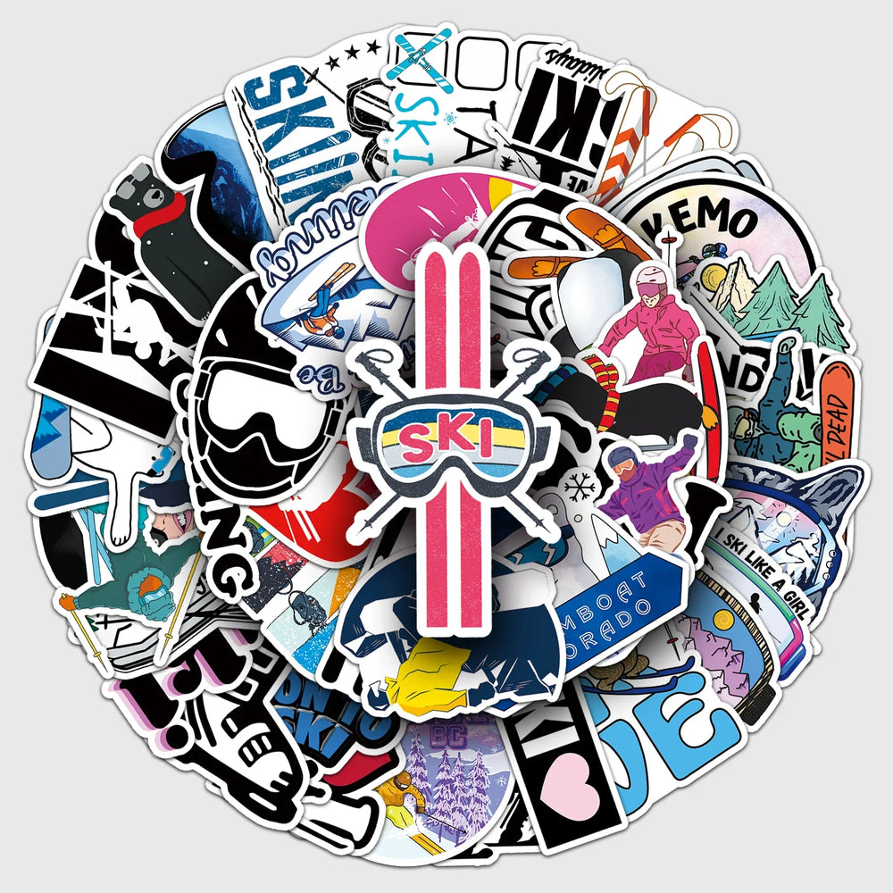 50Pcs Ski Cartoon Waterproof Vinyl Stickers for Skateboard Snowboard (Online Order Only)