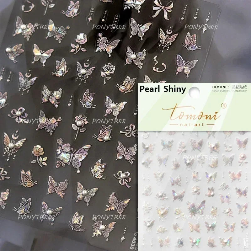 Charming Delicate Sapphire Color Blue Black Stroke Butterfly Jelly Relief Rhinestone Adhesive Nail Art Stickers Manicure Decals (Online Order Only)