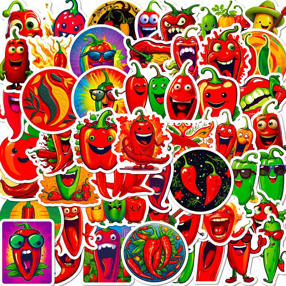 Spicy Chilli Meme Stickers Pack for DIY Scrapbooking, Phone, Laptop, Luggage, Skateboard, Helmet, Bottle (Online Order Only)