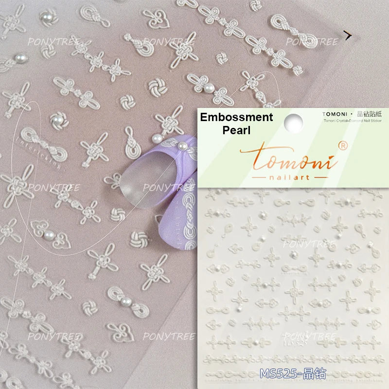 White Pearl Various Bowknot Line Tassel Tender Ribbon Arc Charming Self Adhesive Nail Art Decorations Stickers Manicure Decals (ONLINE ORDER ONLY)