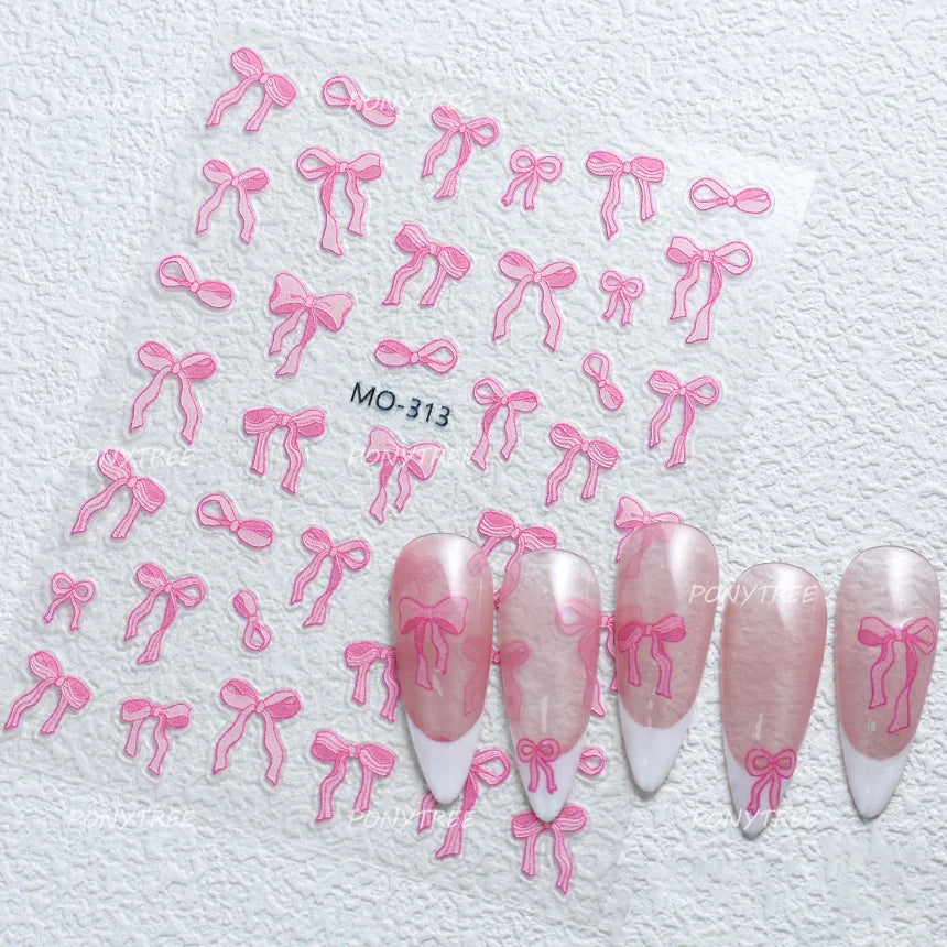 Gold Silver White Black Pink Blue Bowknot Ribbon Flat 3D Line Gird Strap Tie Elegant Charming Nail Art Stickers Manicure Decals (ONLINE ORDER ONLY)