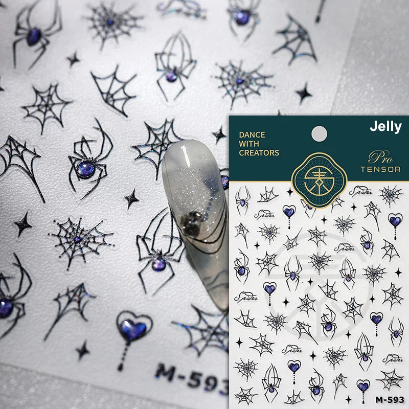 Cat Eye Shiny Blue Purple Spider Cross Love Heart Star Snake Web Jelly Thrilling Nail Art Stickers Manicure Decals Halloween (ONLINE ORDER ONLY)