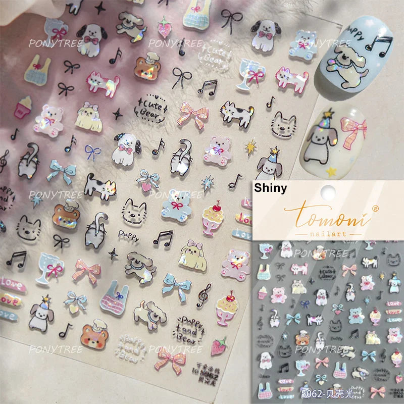 Graffiti Bear Cat Kitten Dog Puppy Bowknot Cake Tulip Note Star Cherry Cup Adhesive Nail Art Decoration Sticker Manicure Decals (ONLINE ORDER ONLY)