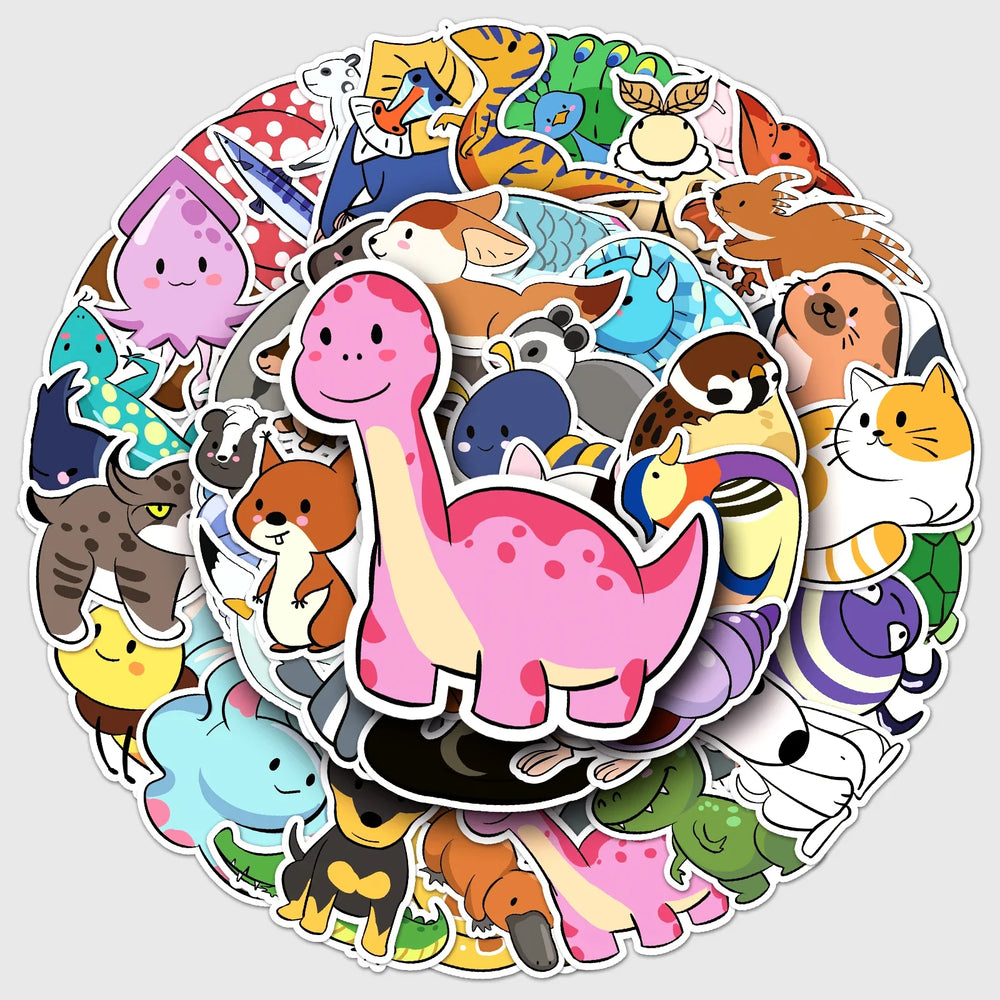 50Pcs Animal Pen Cartoon Waterproof Vinyl Stickers for Skateboard Snowboard (Online Order Only)