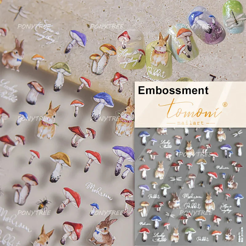 Peach Blossom Flower Yellow Rabbit Bunny Love Heart Delicate Totem 5D Self Adhesive Nail Art Stickers Rhinestone Manicure Decals (ONLINE ORDER ONLY)