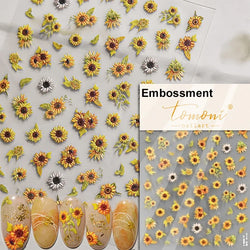 Hot Stamping Colourful Sunflower Starry Night Impressionism Embossment Adhesive Nail Art Sticker Shiny Rhinestone Manicure Decal (Online Order Only)