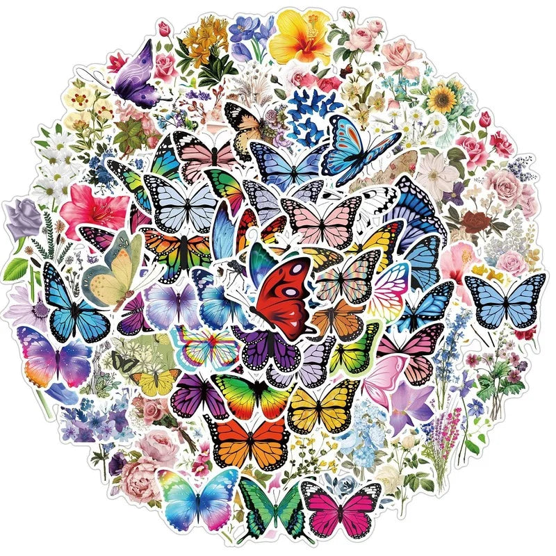 Butterfly Flower Stickers 10/50/100pcs for Guitar, Phone, Suitcase, Scrapbook, Skateboard (ONLINE ORDER ONLY)