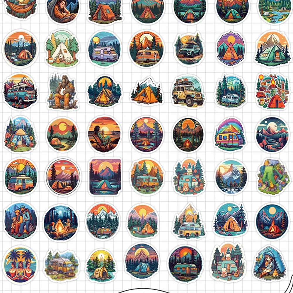 10/30/50/100pcs Mountain Camping Sunrise and Sunset Peaceful Sticker Packs (ONLINE ORDER ONLY)