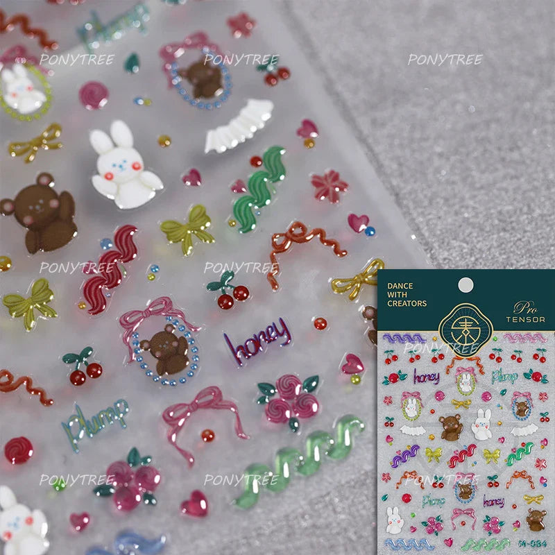 Rabbit Bunny Moon Flower Lantern Peach Blossom Star Bowknot Self Adhesive Nail Art Stickers Rhinestone Delicate Manicure Decals (ONLINE ORDER ONLY)