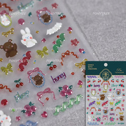 Rabbit Bunny Moon Flower Lantern Peach Blossom Star Bowknot Self Adhesive Nail Art Stickers Rhinestone Delicate Manicure Decals (ONLINE ORDER ONLY)